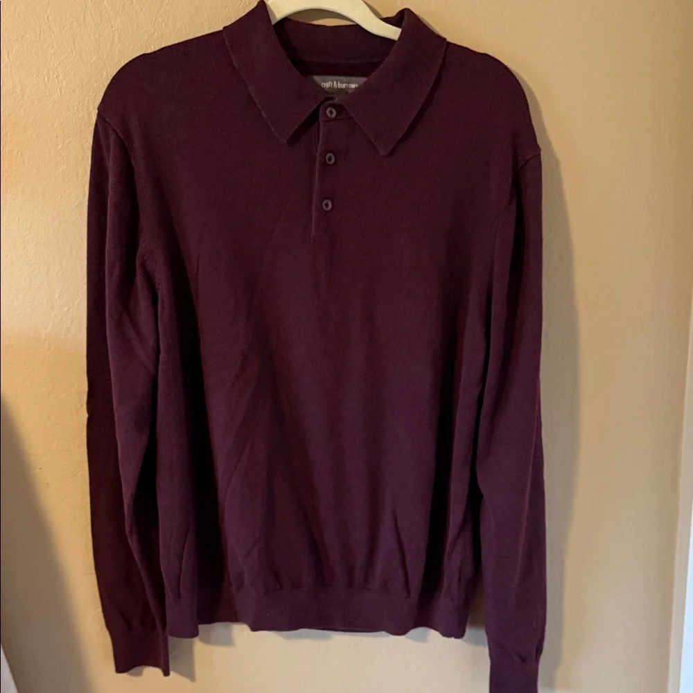 Croft & Barrow Men's Lightweight Polo style Sweater collar deep burgundy Large